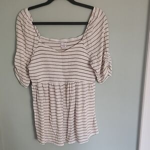 White and Beige Striped Maternity Women Top